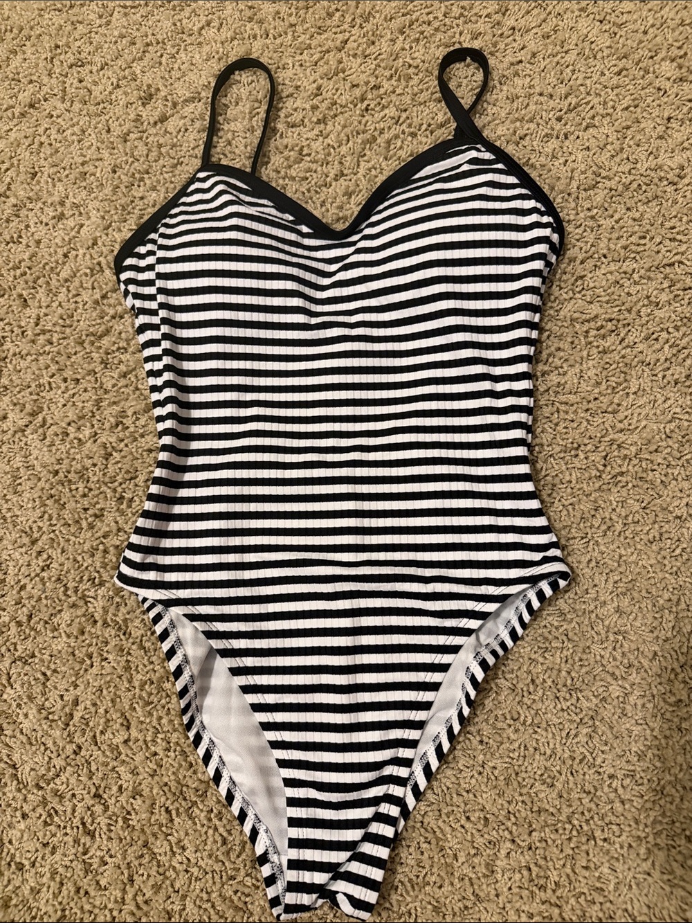 Shade & Shore Black and White Striped One-Piece Swimsuit